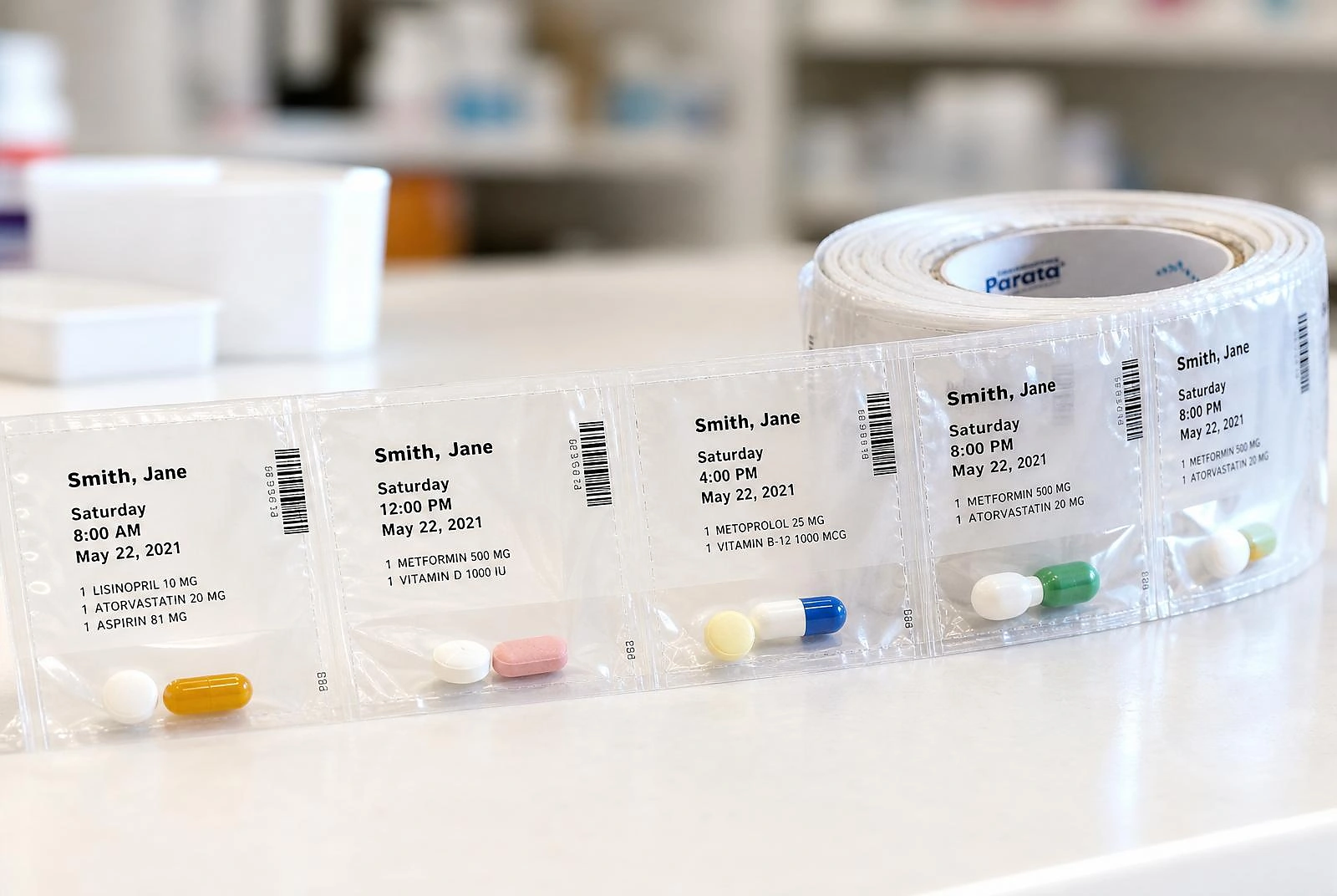 Parata medication strip packaging