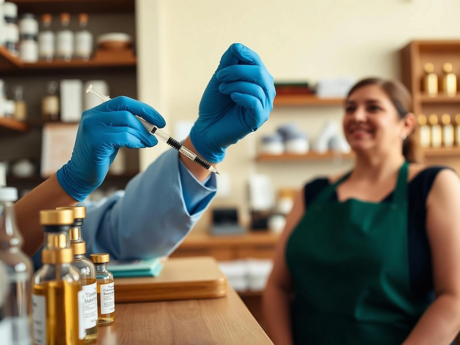 A Dandurand pharmacist giving a patient a vaccine in the arm