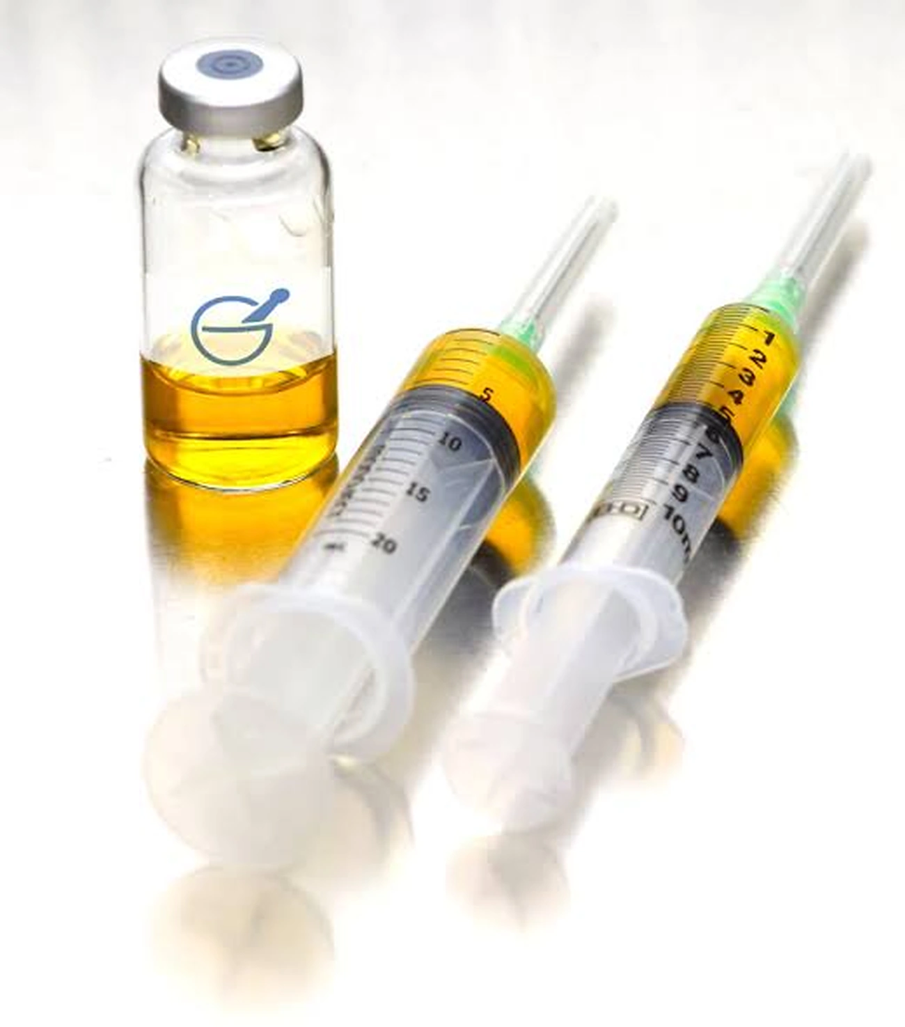 Sterile repackaging vial and syringes prepared for clinic administration
