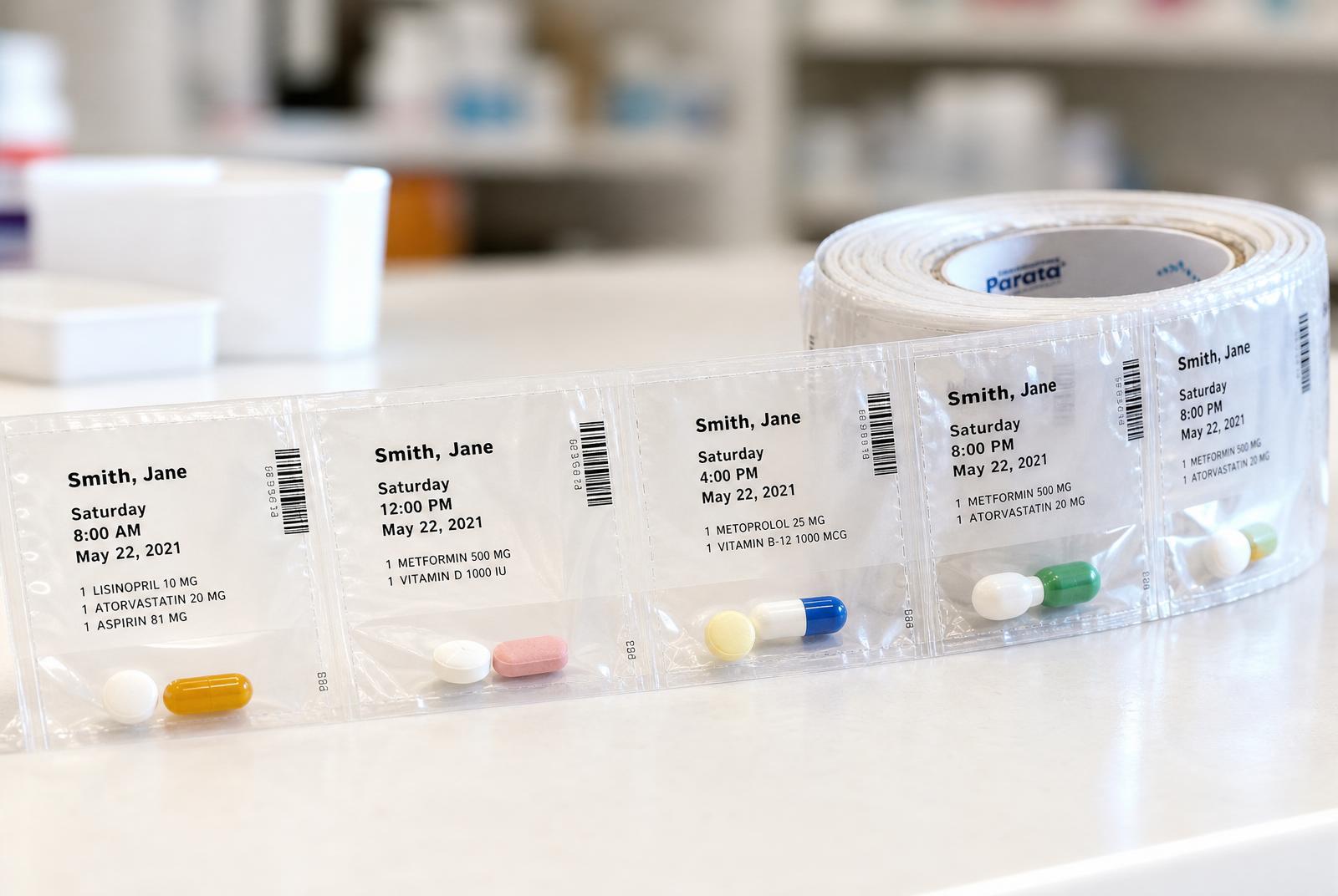 Parata strip packaging with supplements sorted by dose