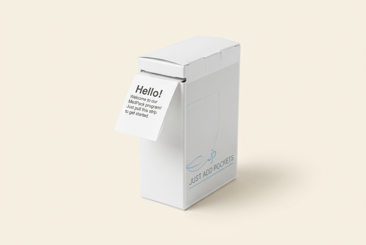 Strip packaging box dispenser with a pull-out daily vitamin strip